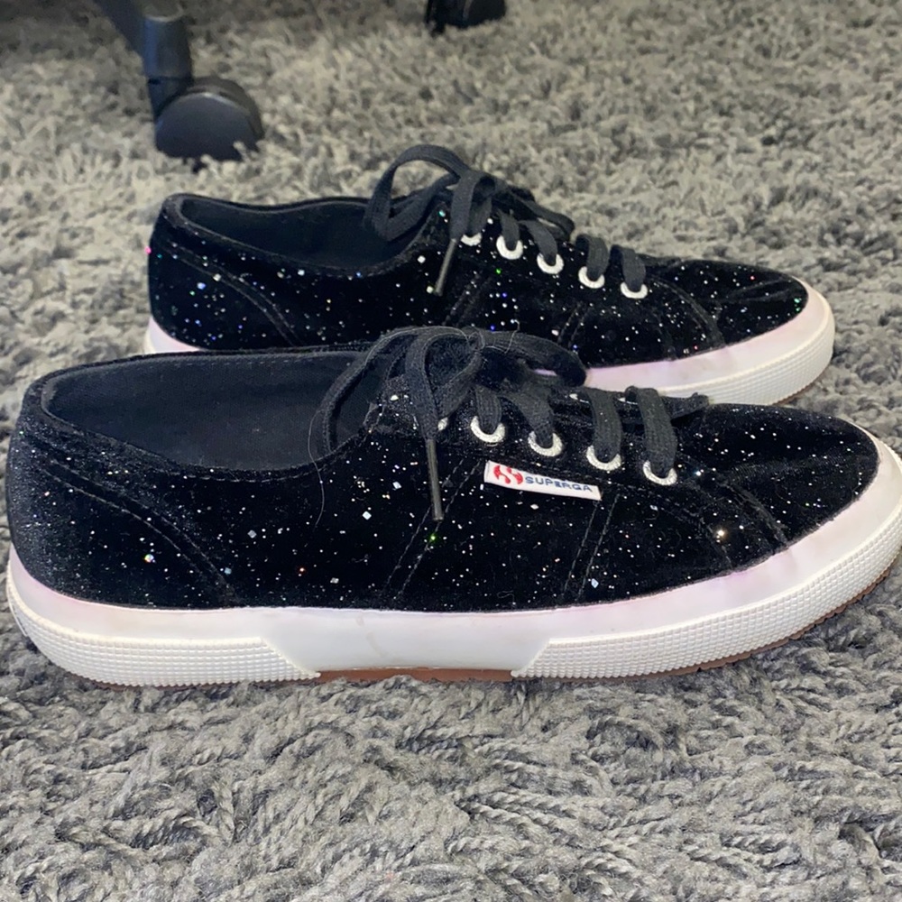SUPERGA Black Velvet Glitter Sneaker Size 38!